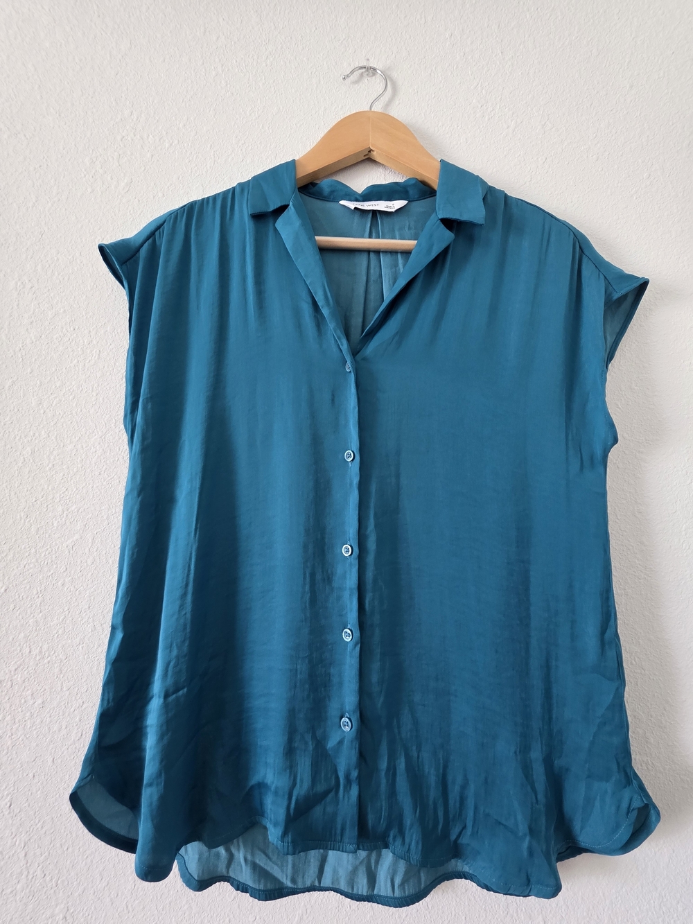 Nine West Teal Button-Front Cap Sleeve Blouse